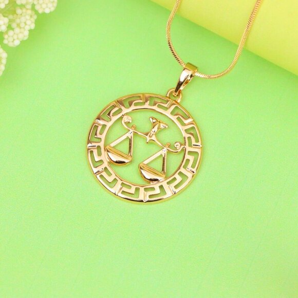 "Libra Zodiac Sign Rose Gold Pendant in Gold Plated Brass, XPPT1334 - Picture 2 of 13